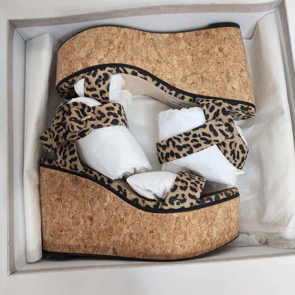 JIMMY CHOO Suede Leather Trim Wedge Heels Sandals Animal Print Light Brown 40 - Picture 10 of 10